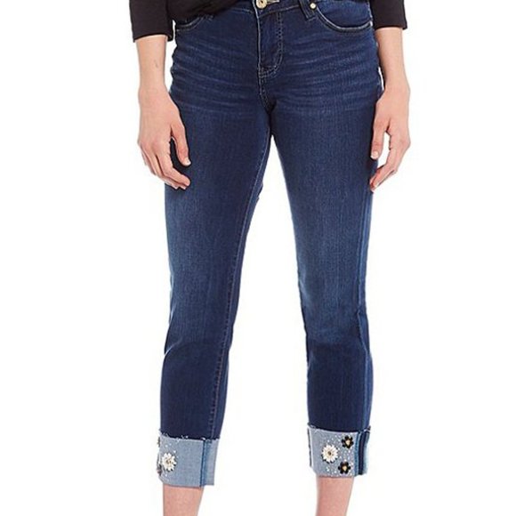 Jag Jeans Denim - JAG Jeans Harbor Floral Roll Cuff Embroidered Carter Girlfriend Jeans